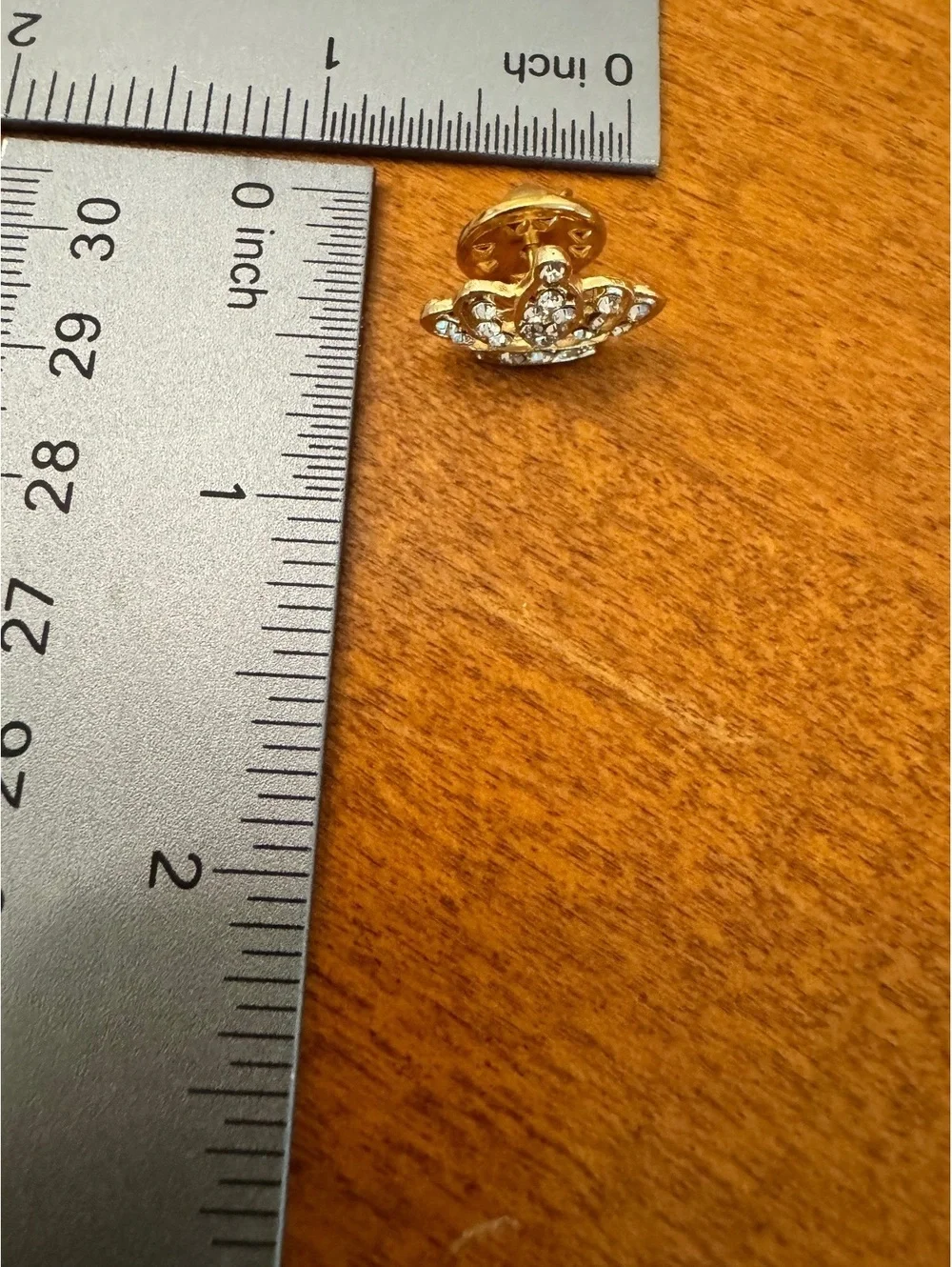 Gold Tone Crown Shaped Lapel Pin with Rhinestones 297